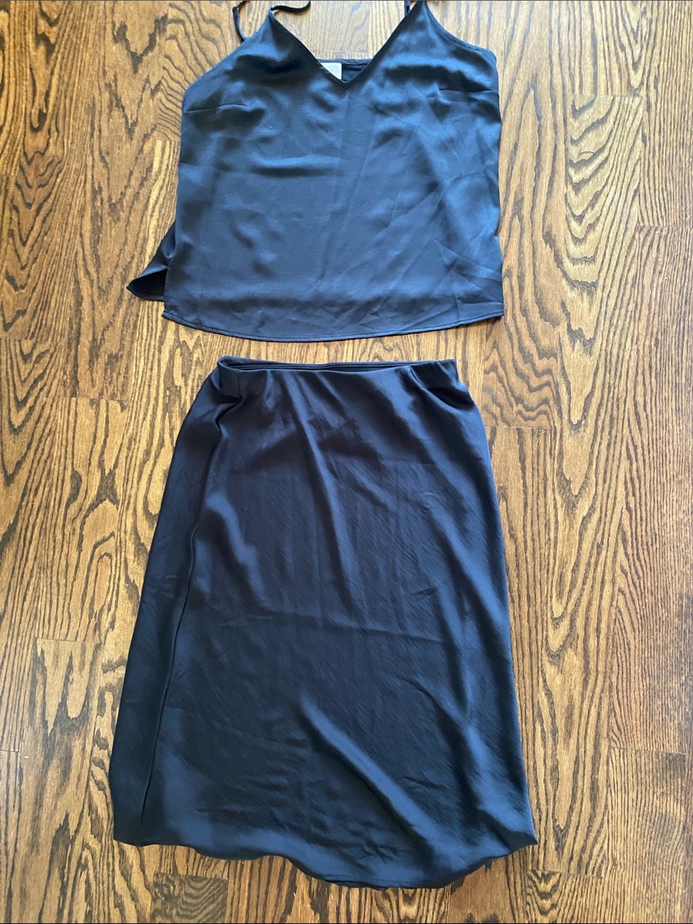 a new day Black Satin Cami and Slip Skirt Set